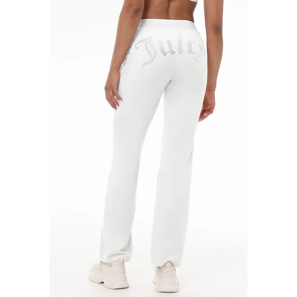Juicy Couture White Lounge Pants With Rhinestone Logo Blend Womens Size Large